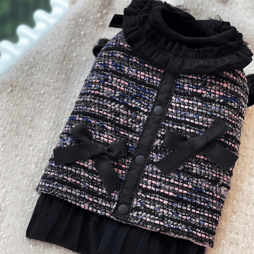 Black Pink Tweed Vest