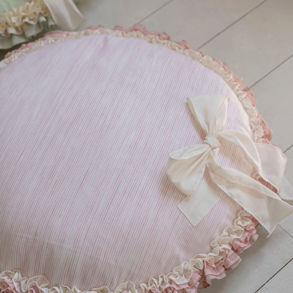 【予約】Peony Ruffle Cushion (Pink Stripe)