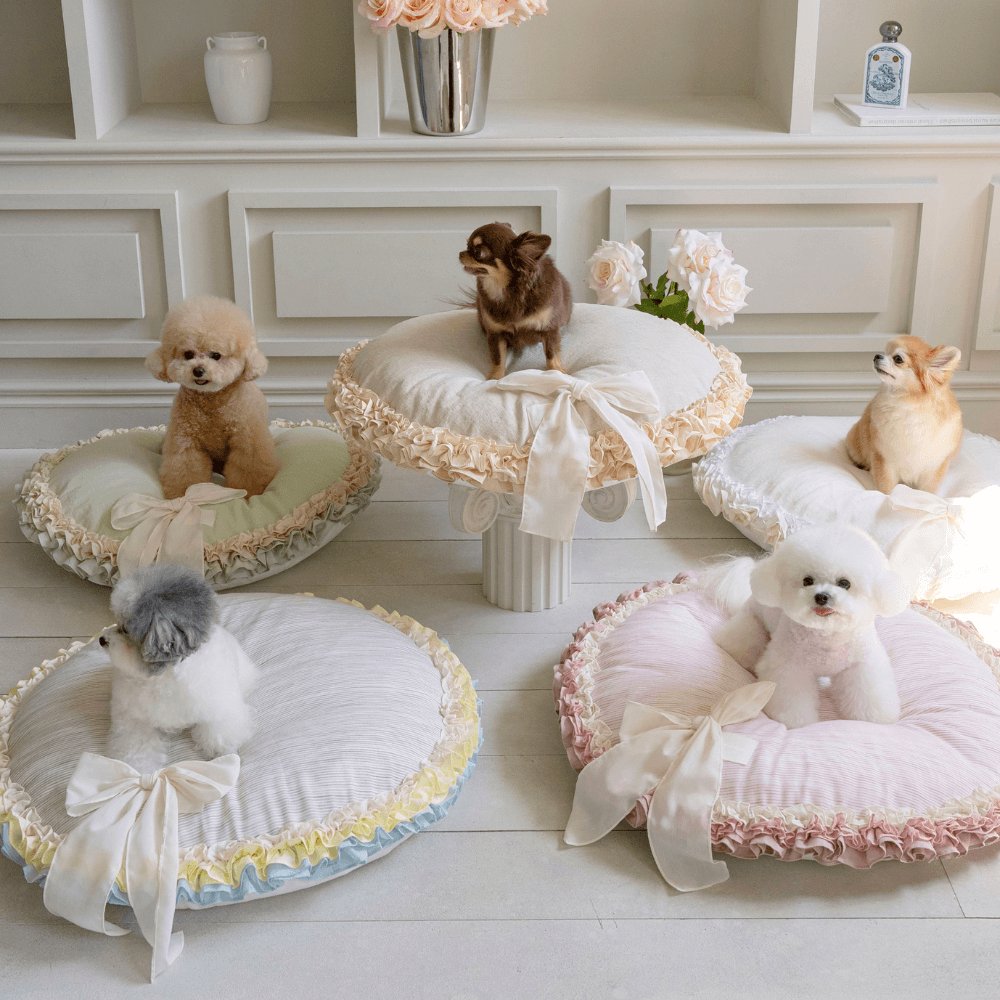 【予約】Peony Ruffle Cushion (Pink Stripe)