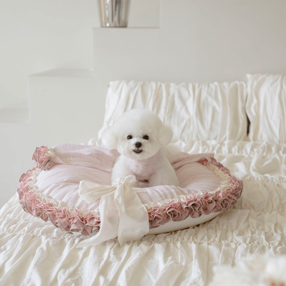 【予約】Peony Ruffle Cushion (Pink Stripe)